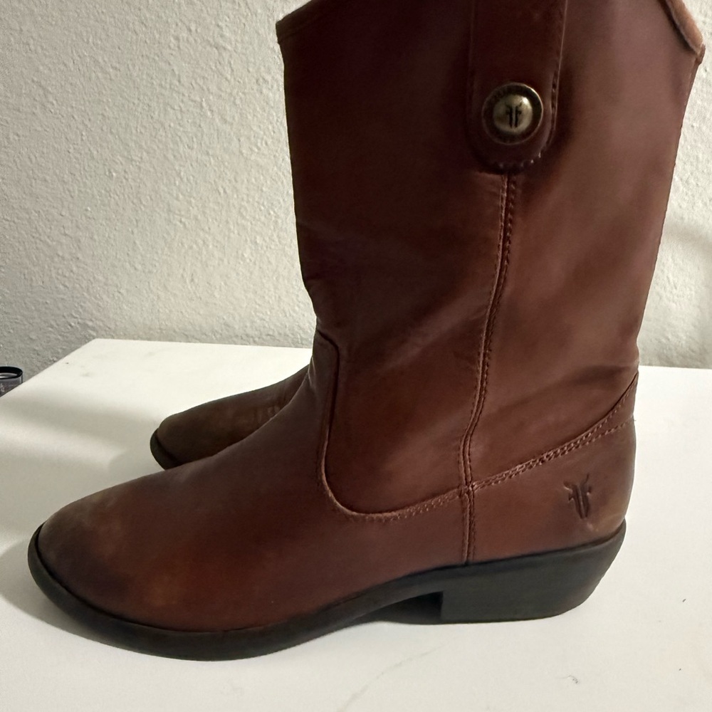 Frye Melissa button 2 Women's Brown Leather Heeled Boots - Picture 5 of 10